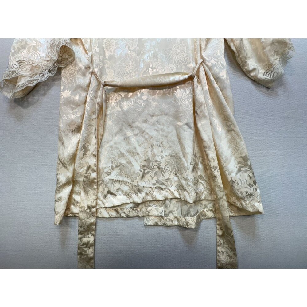 Vintage 1980s Victoria's Secret Satin Kimono Robe One Size Ivory Lace Intimates - Picture 13 of 15